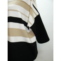 Bluzka OVERSIZE dla puszystej Wzór w paski - czarny biały złoty beż